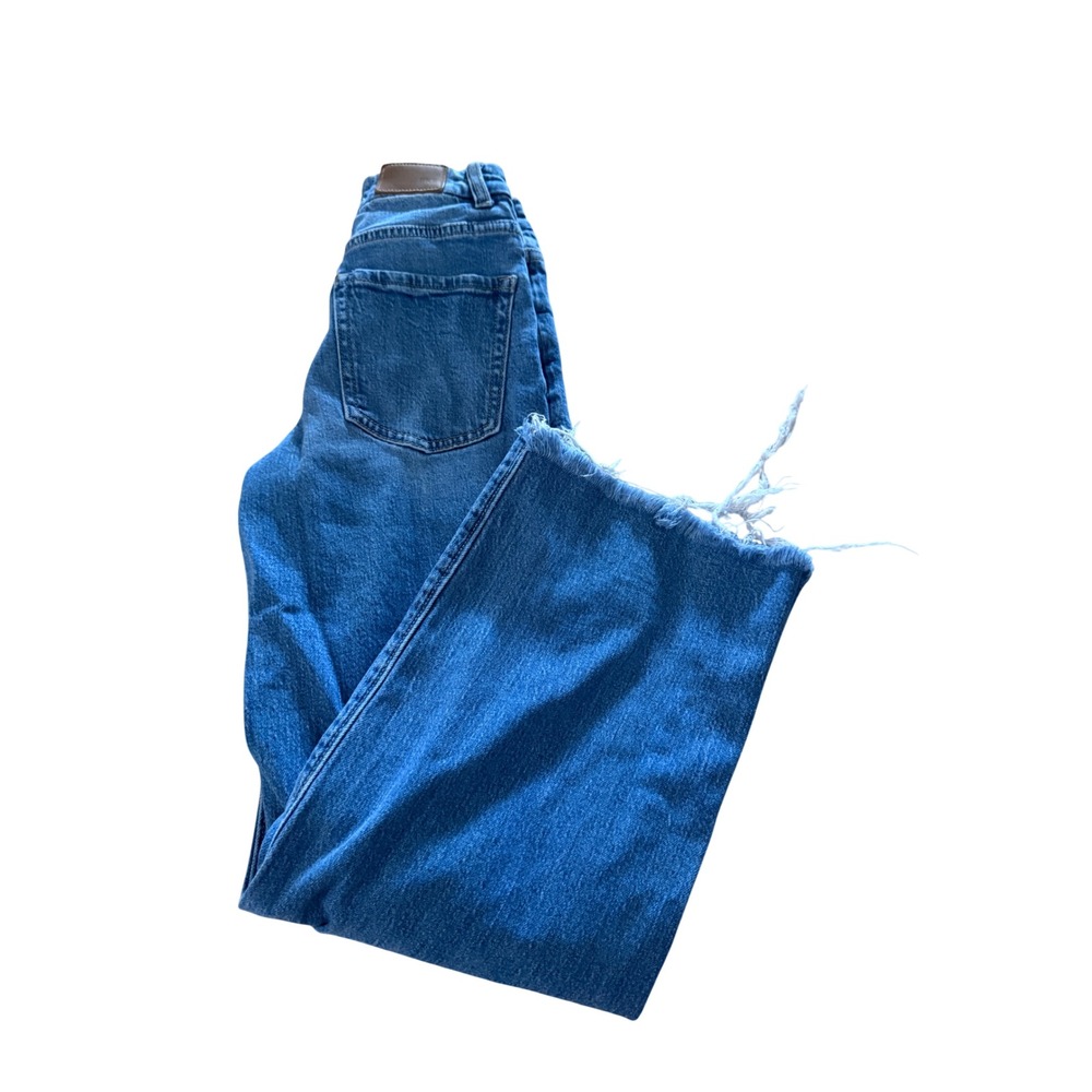 BKE Billie Kids Slim High Rise Cropped Wide Leg Jeans Blue 22 x 28 Raw Hem
